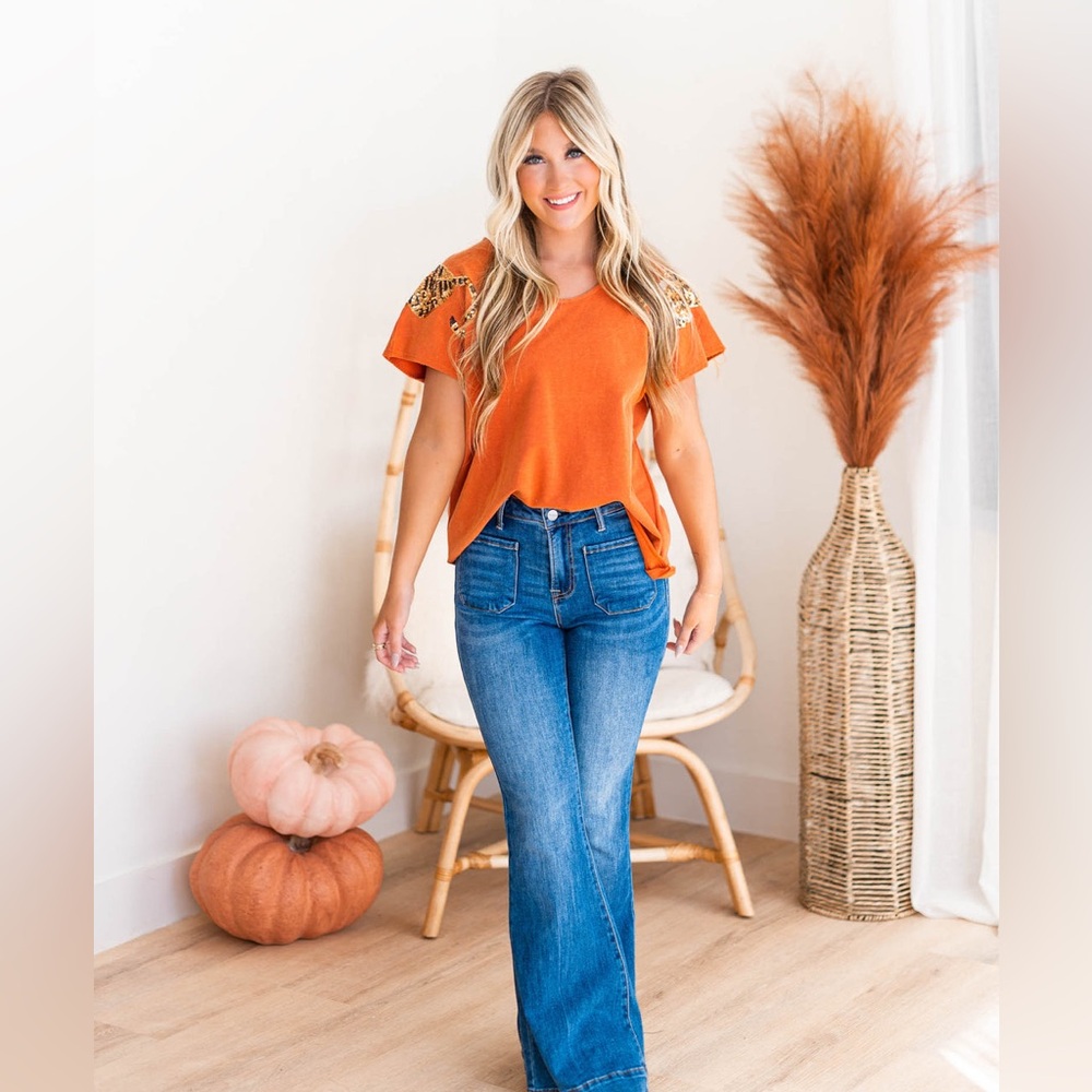 Orange Tiger Sequin Patch Top - image 5